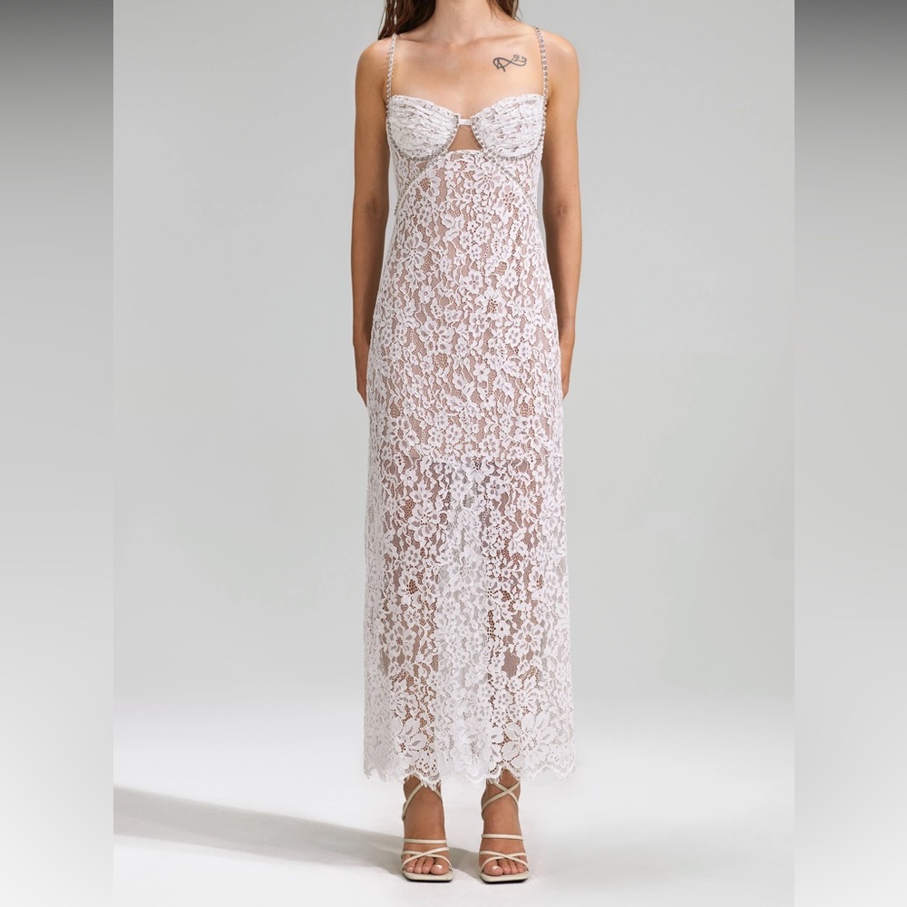 Self-Portrait White Fine Lace Maxi Dress (US 2) WORN ONCE